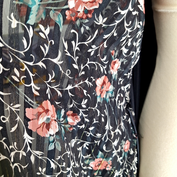 Vintage 80s 90s Floral Maxi Length Robe Womens Medium Stripes Sheer Metallic - Picture 5 of 8